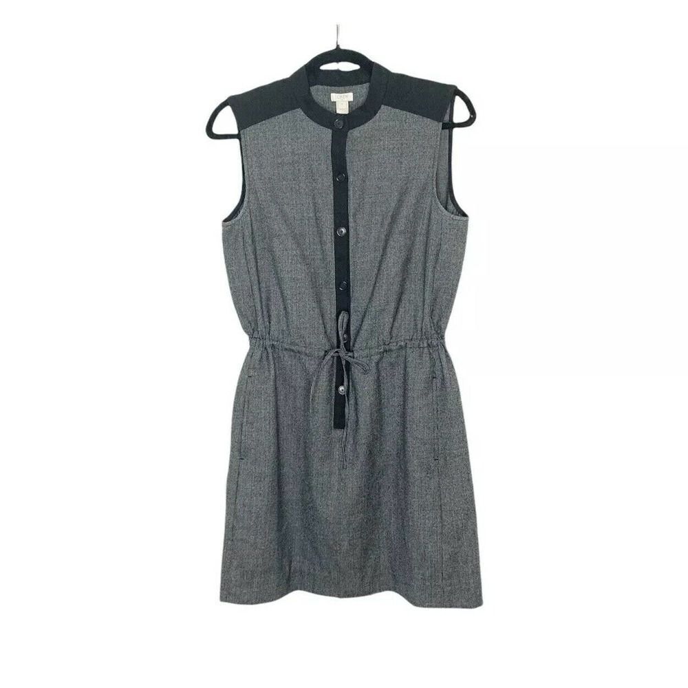 J. Crew Grey Black Sleeveless Button Down with Pockets Tie Waist Dress S Small